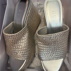 Guess Metallic Woven Wedge Sandals